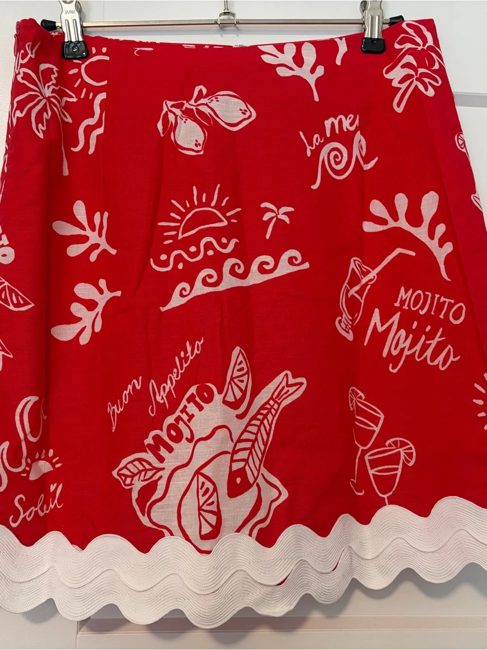 Prosperina Salome Red Mojito Print Scallop Mini Skirt Linen Medium NWT - Picture 9 of 10
